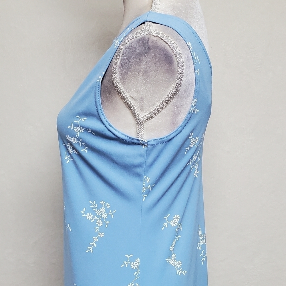 90s Vintage Zanoni by Jalate Sky Blue White Floral Print Mini Sheath Dress M USA - Picture 9 of 15